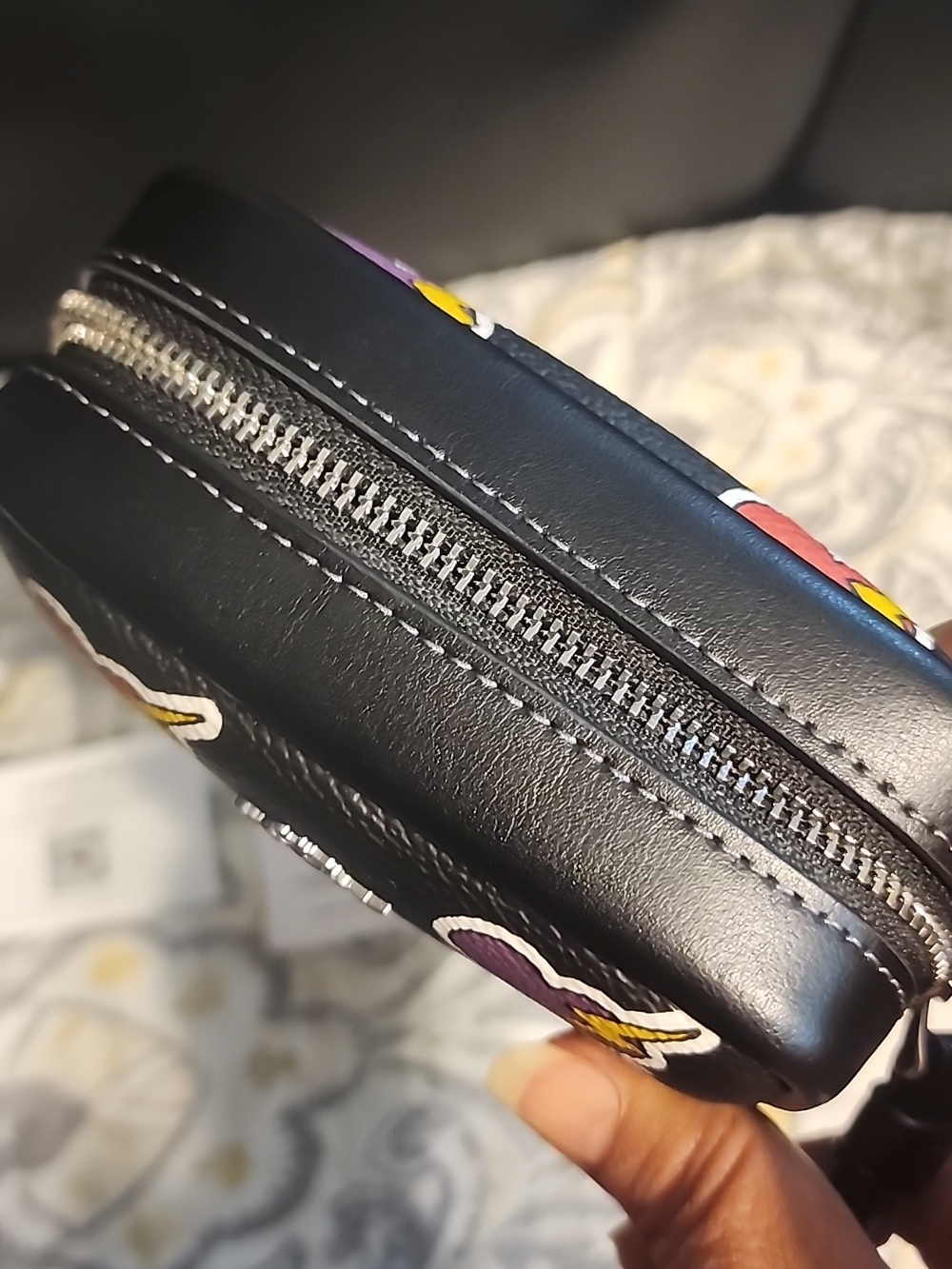 Coach Black Leather Wristlet with Lightning Heart Patches - Picture 5 of 6